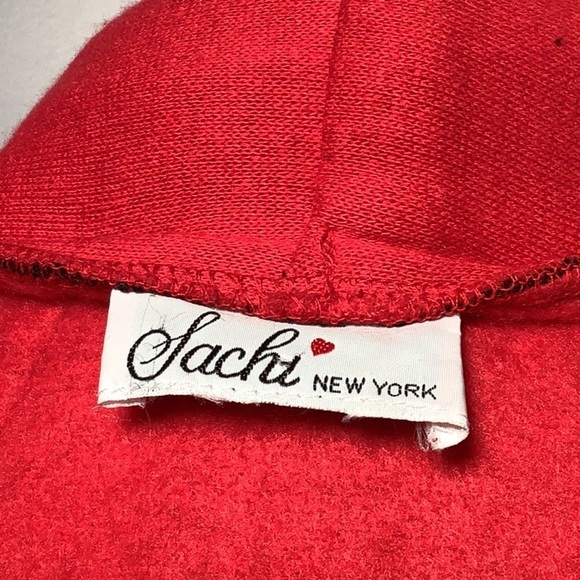 Vintage Sachi New York Long Red Black Lace Open Front Duster Robe Jacket O/S - Picture 9 of 11